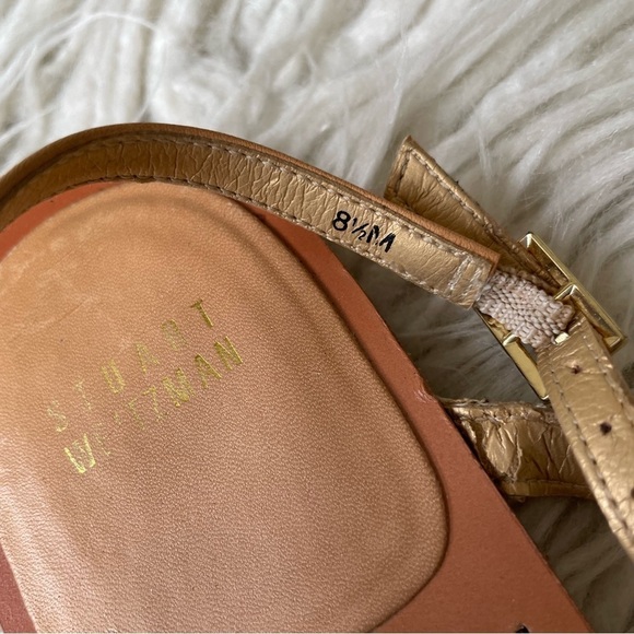 Stuart Weitzman Gold Thongshow Chain Crystals Embellished Flat Sandals Size 8.5 - Picture 9 of 12